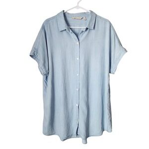 SOFT SURROUNDINGS Tencel Chambray Button Down Shirt Light Blue L